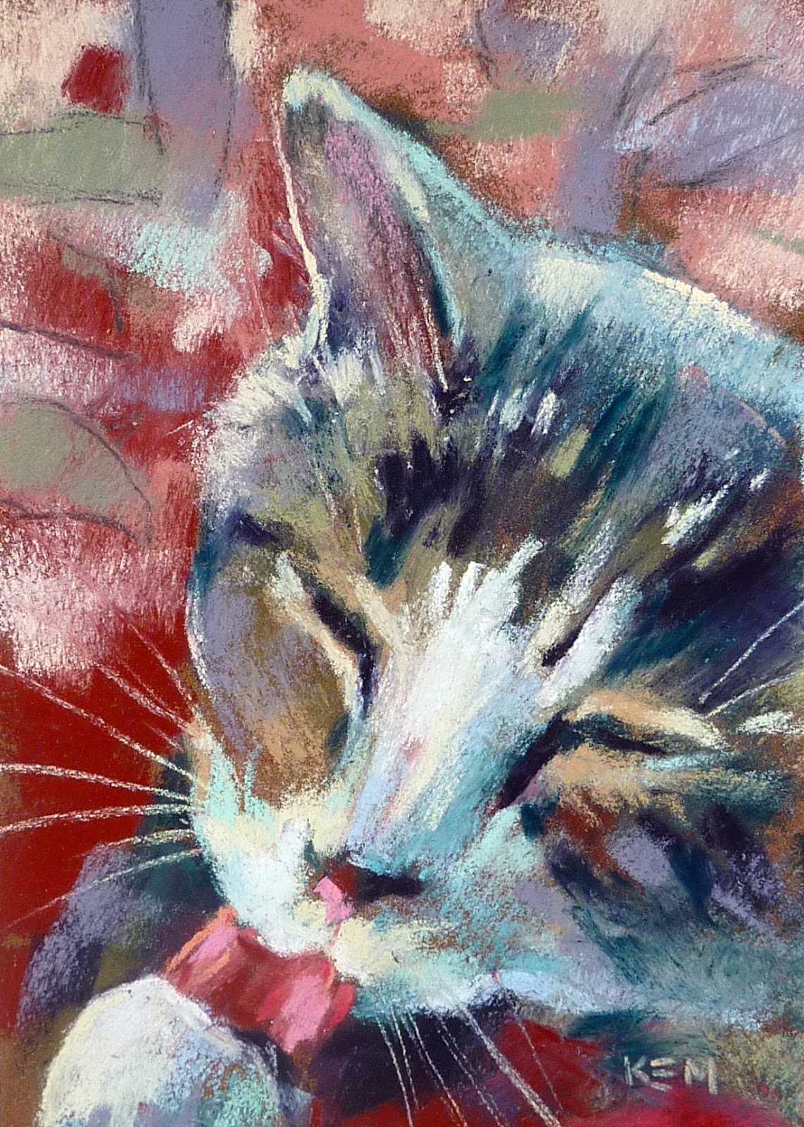 Abstract Art Of Red, White and different shades of blue