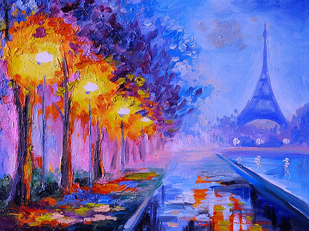 Eiffel tower in background and multiple trees on the left side of image